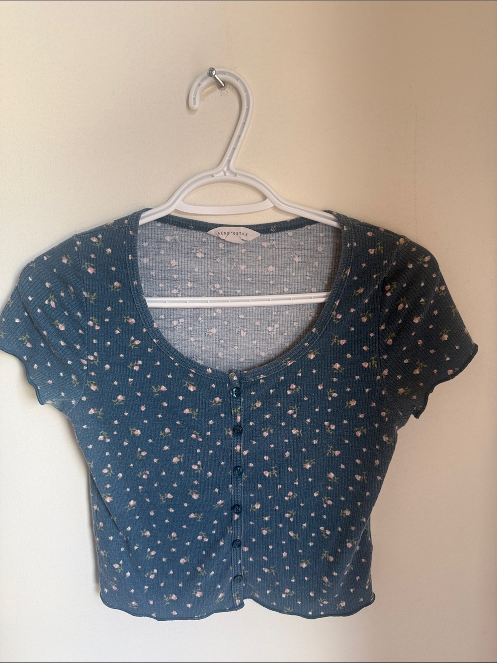 Aeropostale Blue Floral Button Front Top Women's Medium